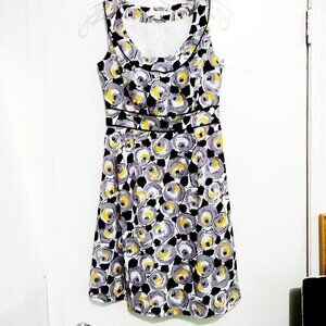 Boden Rose MCM Monochrome & Yellow 100% Cotton Flare Dress Midi Dress Sz 2P